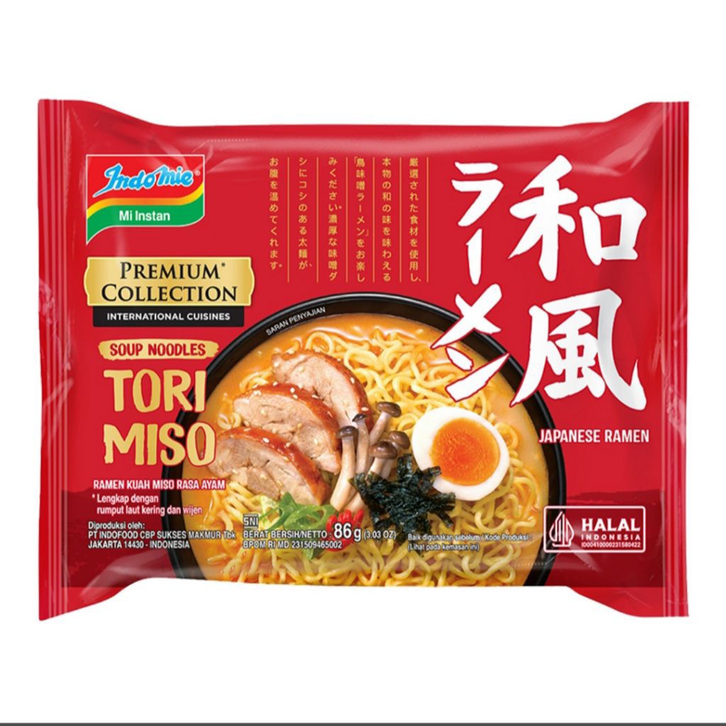 

Indomie Mie Instan Premium Tori Miso Jepang Ramen 86 gr