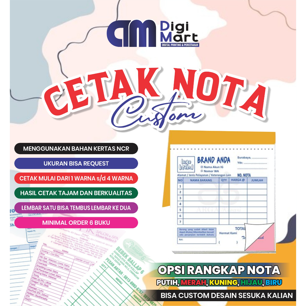 

Cetak Nota Custom / Nota Olshop / Ukuran Seperenam