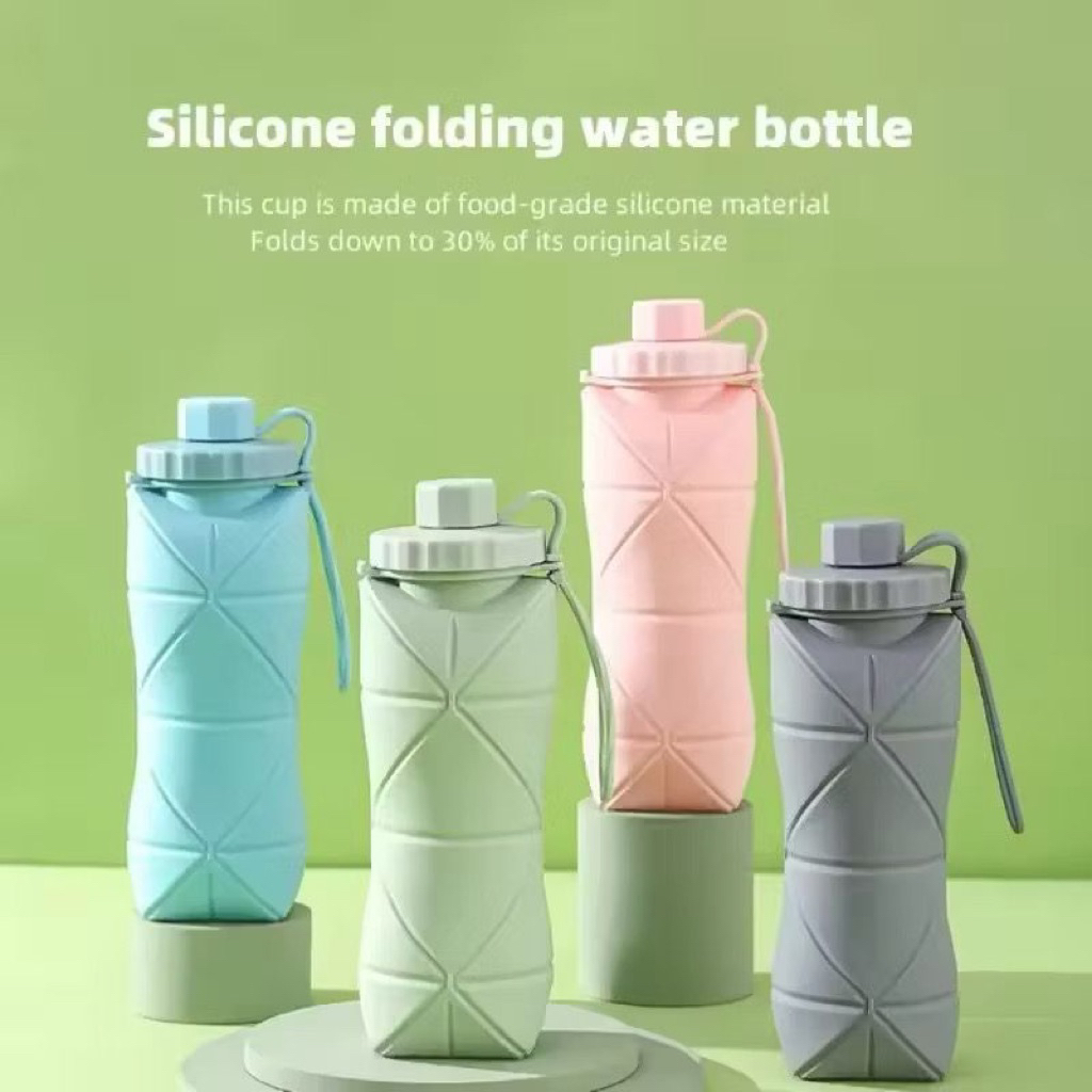 Shoppaholicss - Botol Minum Lipat 600ml BPA FREE / Origami Silikon Foldable Travel Olahraga Umroh An