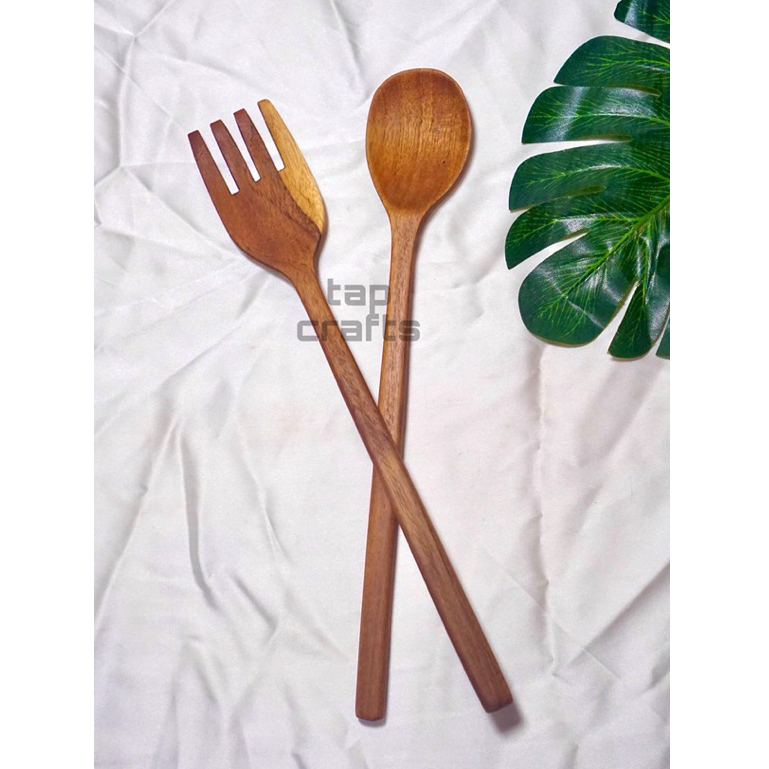 Alat Makan/ Cutlery Sendok Garpu Salad Panjang Kayu Jati asli Jepara Premium Anti Jamur
