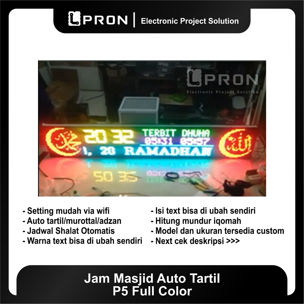 Jam Masjid Auto Tartil Single/Full Colour - CUSTOM