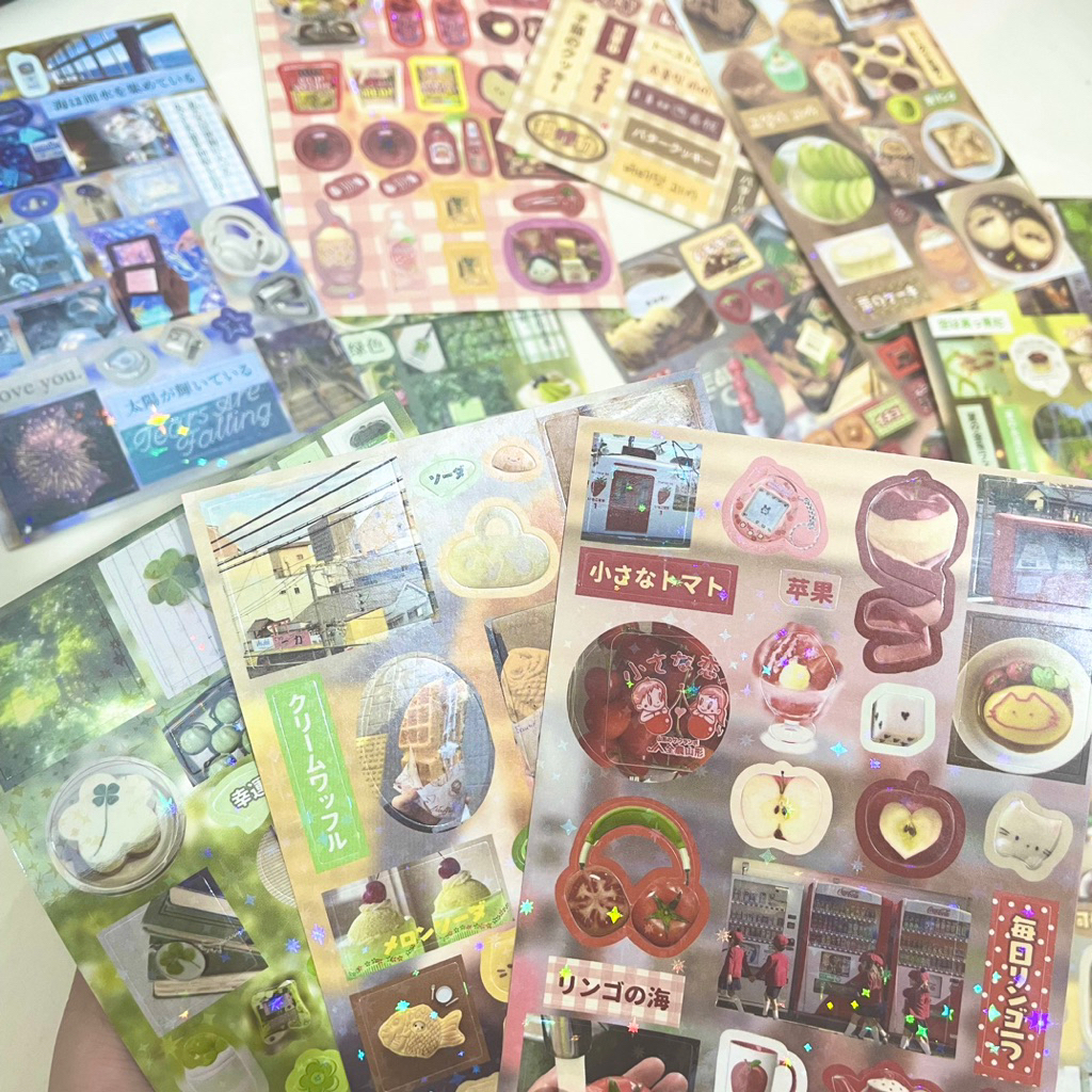 

[RANDOM] 10 Lembar Jumino Core Sticker Sparkle Laminated Clover Melon Soda Fish Tomato Pudding Jelly