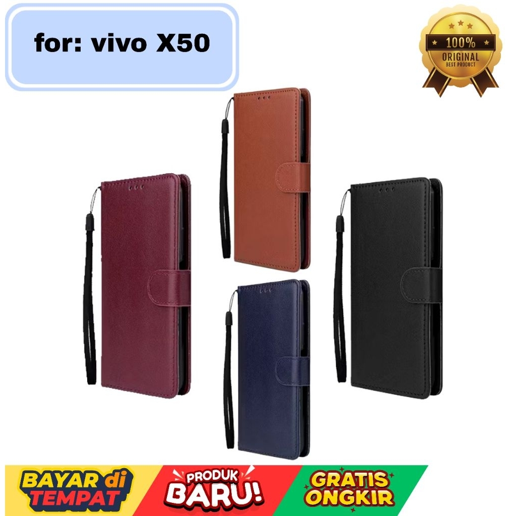 CASE VIVO X50/FLIP LEATHER CASE PREMIUM VIVO X50-FLIP WALLET CASE KULIT CASING HP DOMPET TPU TERMURA