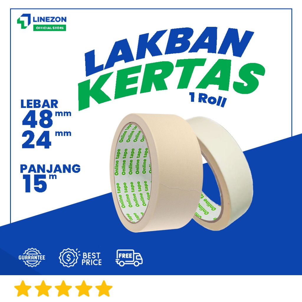 

Masking Tape / Lakban Kertas / SIZE 24mm - 48mm / Panjang 15m TERMURAHH