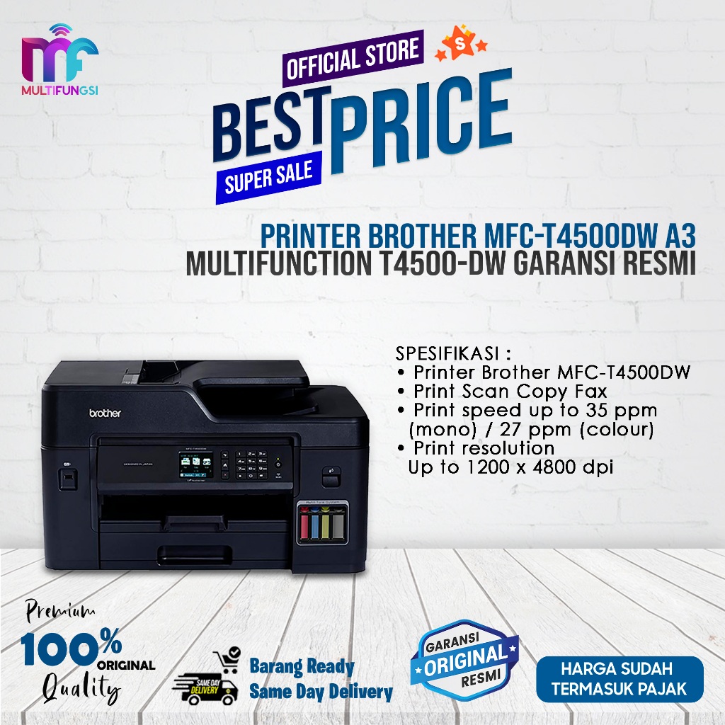 Printer Brother MFC-T4500DW 3 Multifunction T4500-DW Garansi Resmi