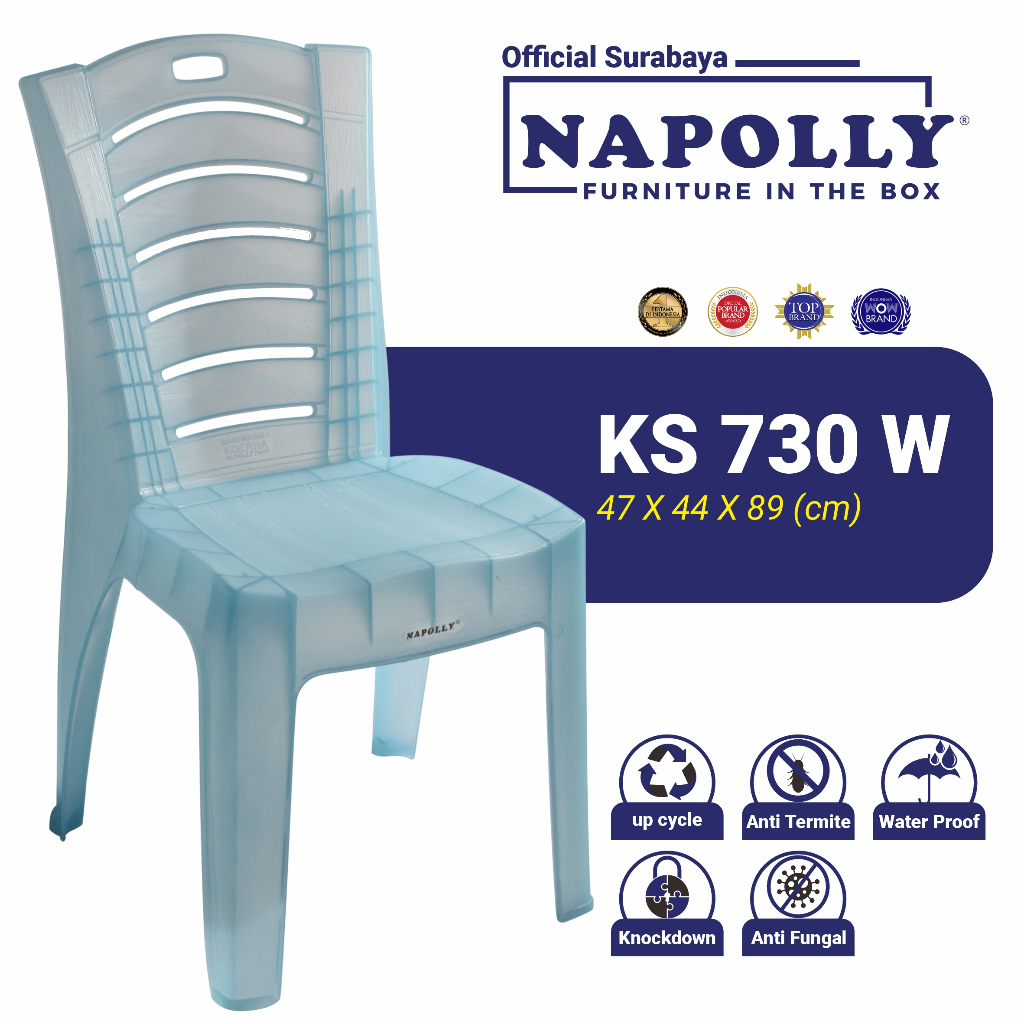 Napolly (Official Surabaya) - Kursi Plastik / Kursi Makan / Kursi Tanpa Lengan Motif Kayu Warna Neon