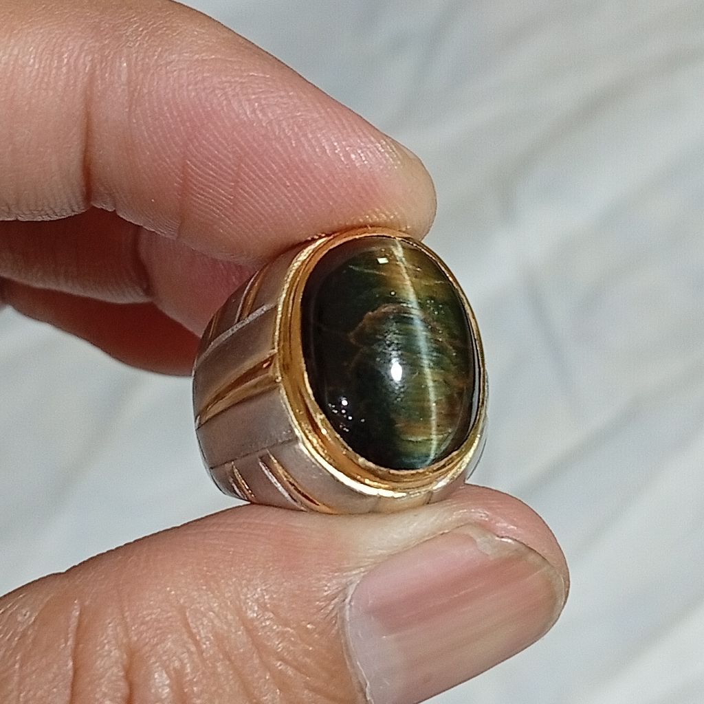 Batu Tiger Eye Quartz ada Phenomena Cat eye 8.35 ct NTE memo Skylab