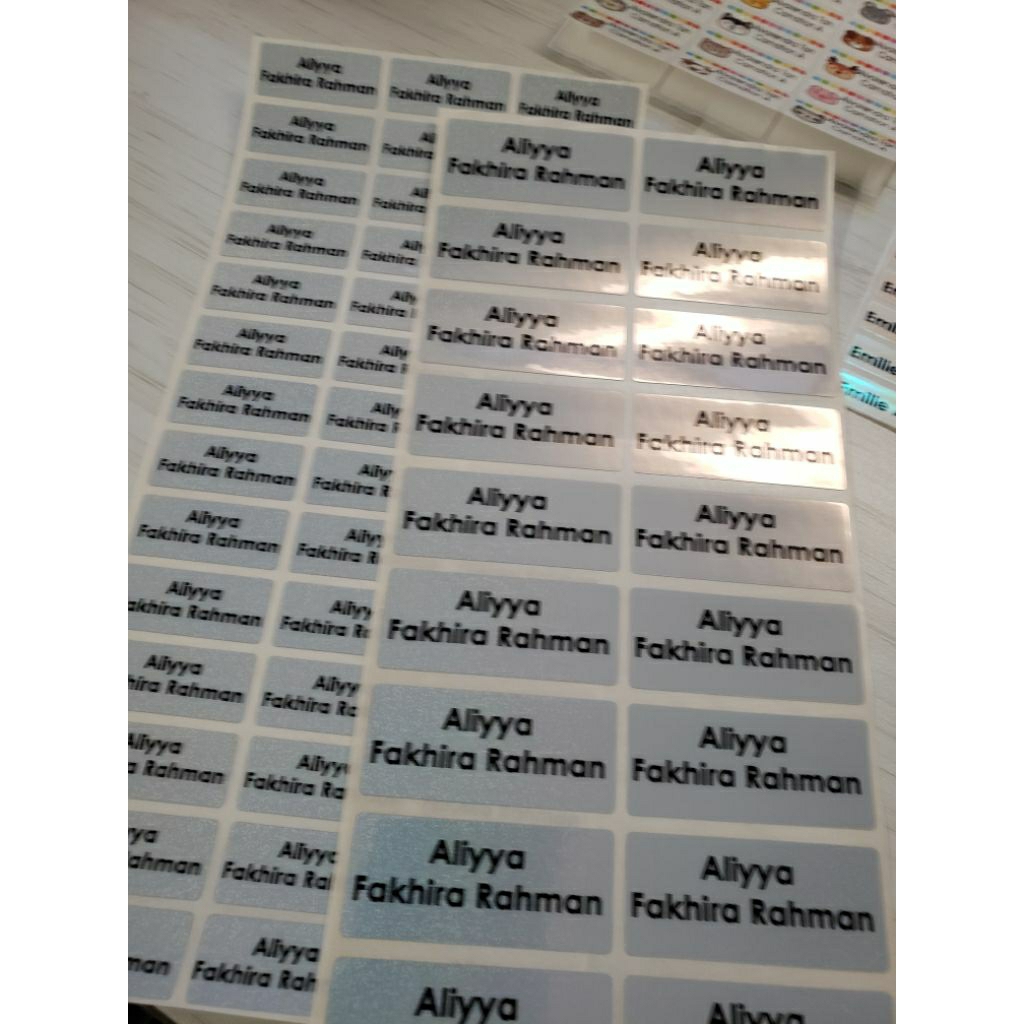 

Stiker Label Nama Name Sticker Silver Glitter Waterproof Anti Air