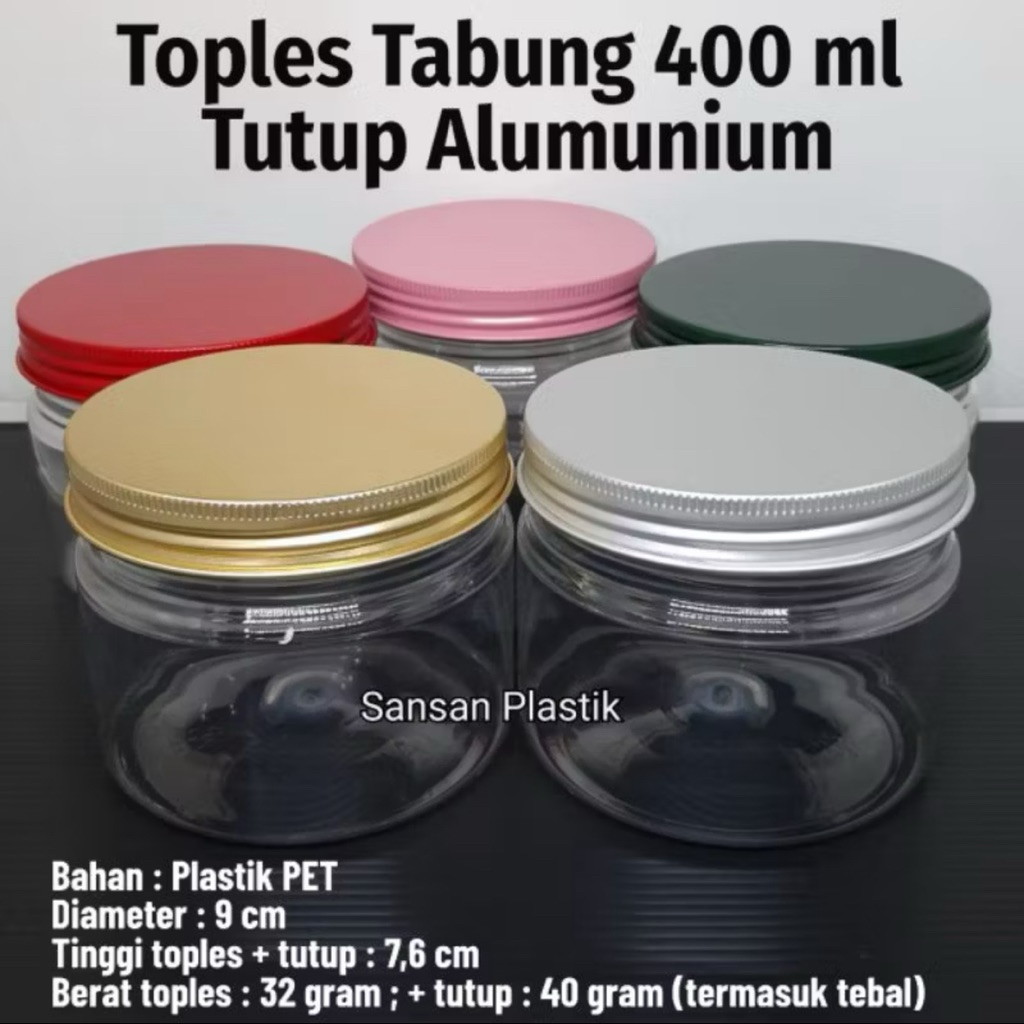 Toples 400ml tutup alumunium / Toples Tabung 400 ml tutup alumunium / Toples tabung tutup alumunium 