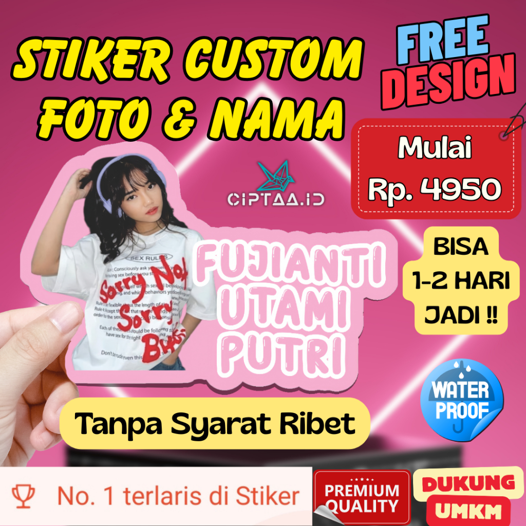 

Stiker Custom Nama Dan Foto Waterproof Premium - Sticker Motor Mobil Handphone