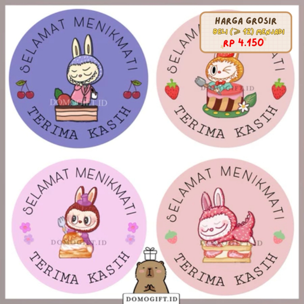 

Stiker Roll Selamat Menikmati Tempel Di Box Makanan/Packaging Isi 500pcs versi Labubu