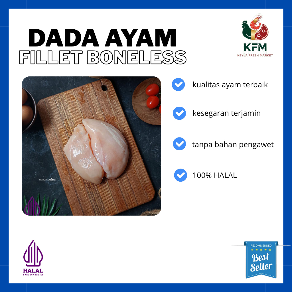 

Forcysn [Kfm] Dada Ayam Fillet (Tanpa Tulang/Boneless) 1Kg / Daging Dada Frozen Beku
