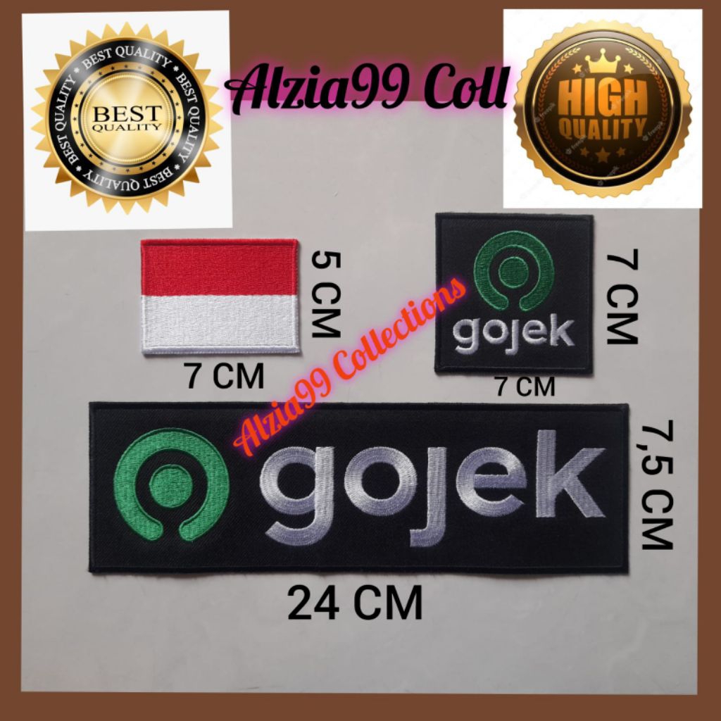 Emblem Bordir Logo GOJEK Ojol Sepaket 3pc / Bordir Computer High Quality