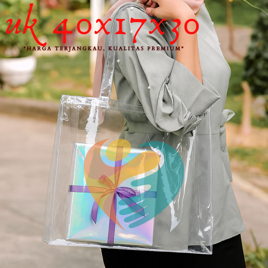 

Tas Mika Jumbo P40xL17xT30 cm | Goodie Bag Kado Hampers | Serba Organizer Tas MIka transparan xxl