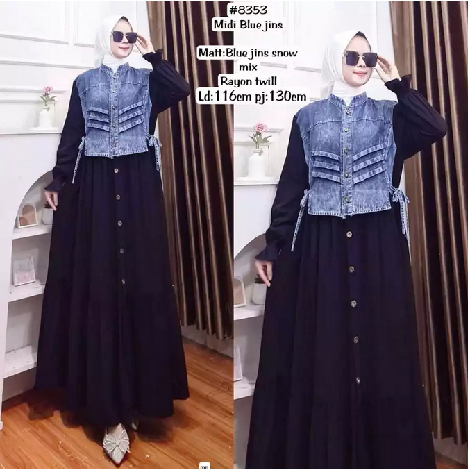 MIDI DRESS PREMIUM RAYON TWILL COMBI JEANS / Midi Dress Jeans