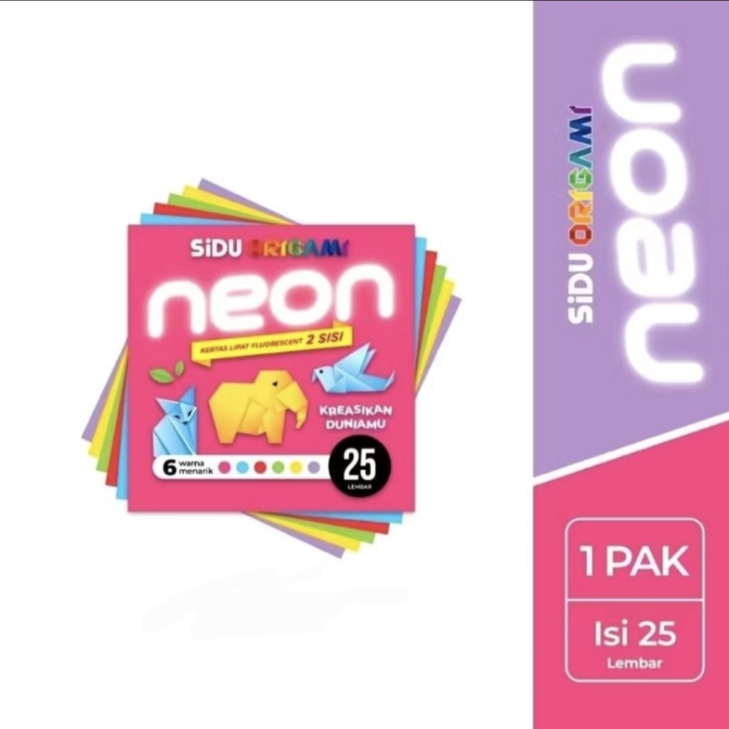 

Sidu Origami Neon 16 x 16cm 2 sisi (25 lembar) / kertas lipat sidu neon