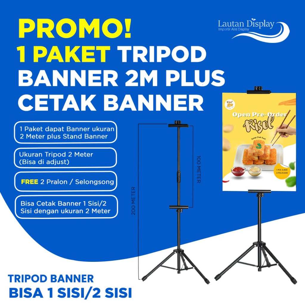 Cetak Banner Tripod Standing 1 / 2 Sisi – Spanduk MMT Wisuda Jualan Wedding Flexy Albatros 2 Meter