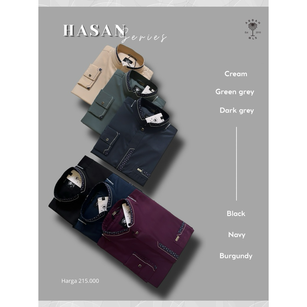 HASAN series CREAM Abbah Moslem Kemeja Koko Casual Motif