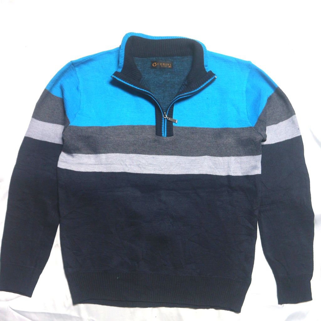 (NO NEGO) CERINI Half Zipper Biru Navy Knitwear Sweater Sweatshirt Crewneck Rajut Wool Jaket