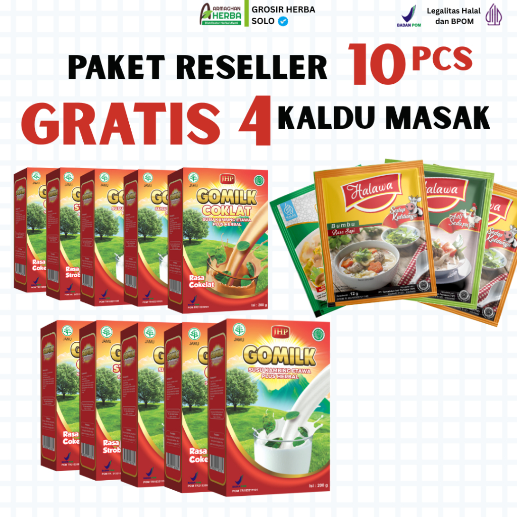 

[PAKET RESELLER] [GRATIS HADIAH][BELI 8 GRATIS 2] [EXPIRED LAMA] Susu Kambing GOMILK 200 gr GARANSI Produk Original