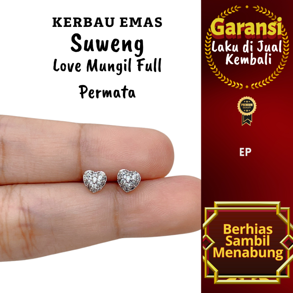 S 1023 Kerbau Emas Suweng Love Mungil Full Permata Warna Emas Putih