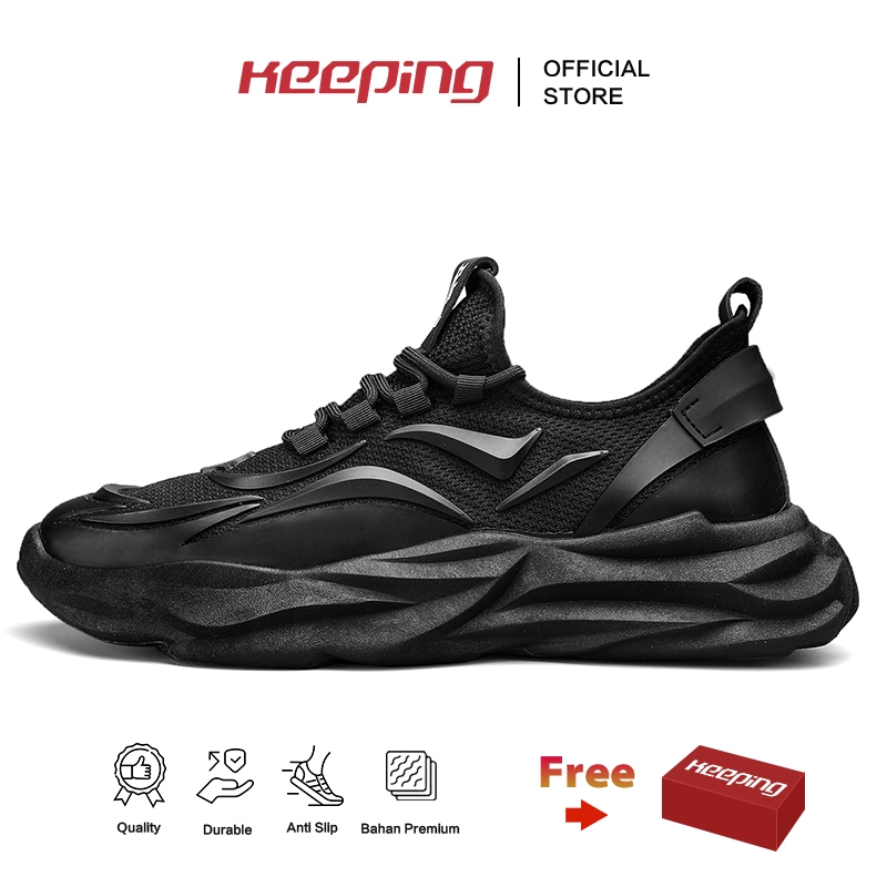 BESTPROMO KEEPING SEPATU PRIA SNEAKERS RUNNING SEPATU SEKOLAH HITAM POLOS SEPATU OLAHRAGA COWOK