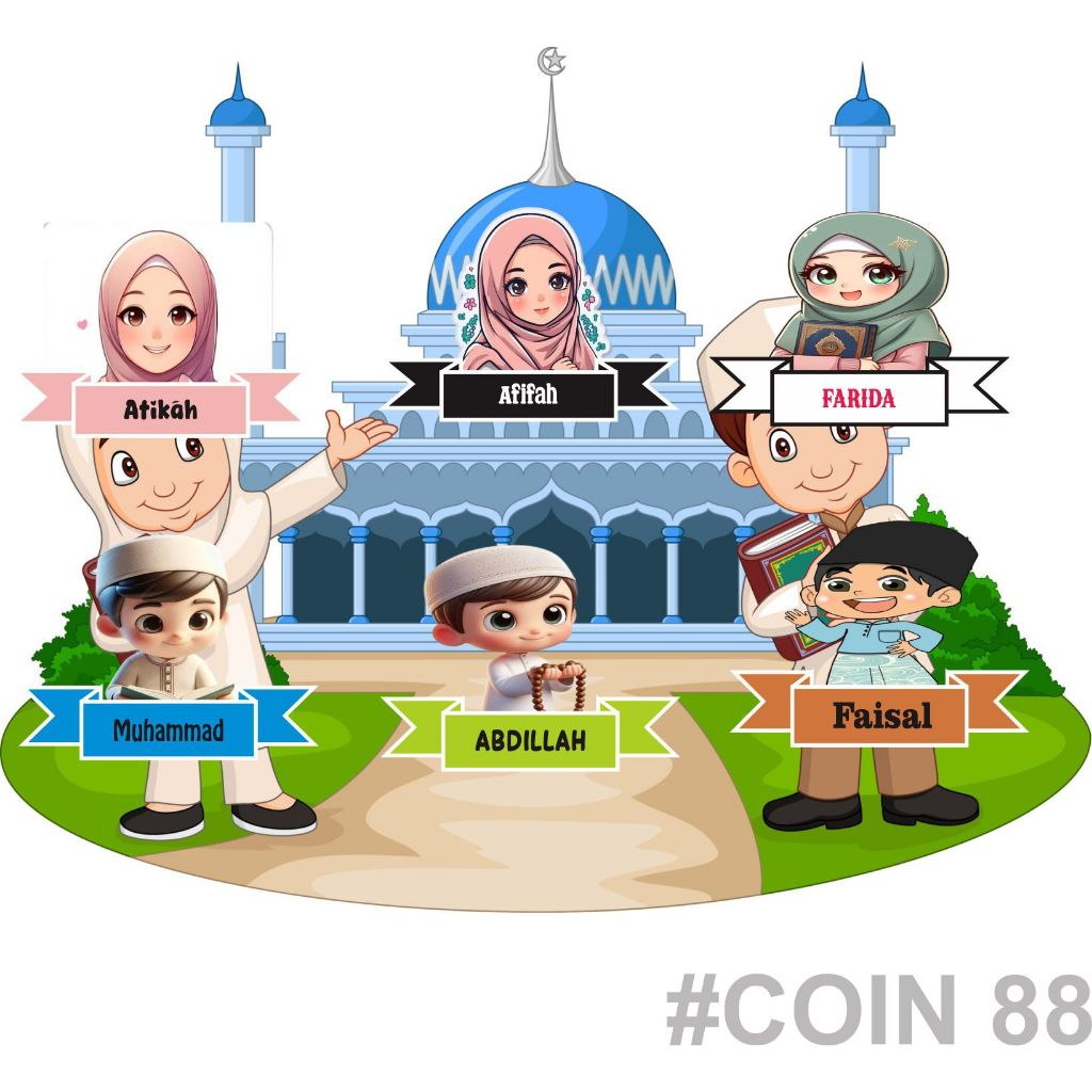 

COD STIKER SETRIKA/LABEL NAMA SABLON KARAKTER MUSLIM BAHAN DTF ISI 11PCS UNTUK DEWASA DAN ANAK-ANAK