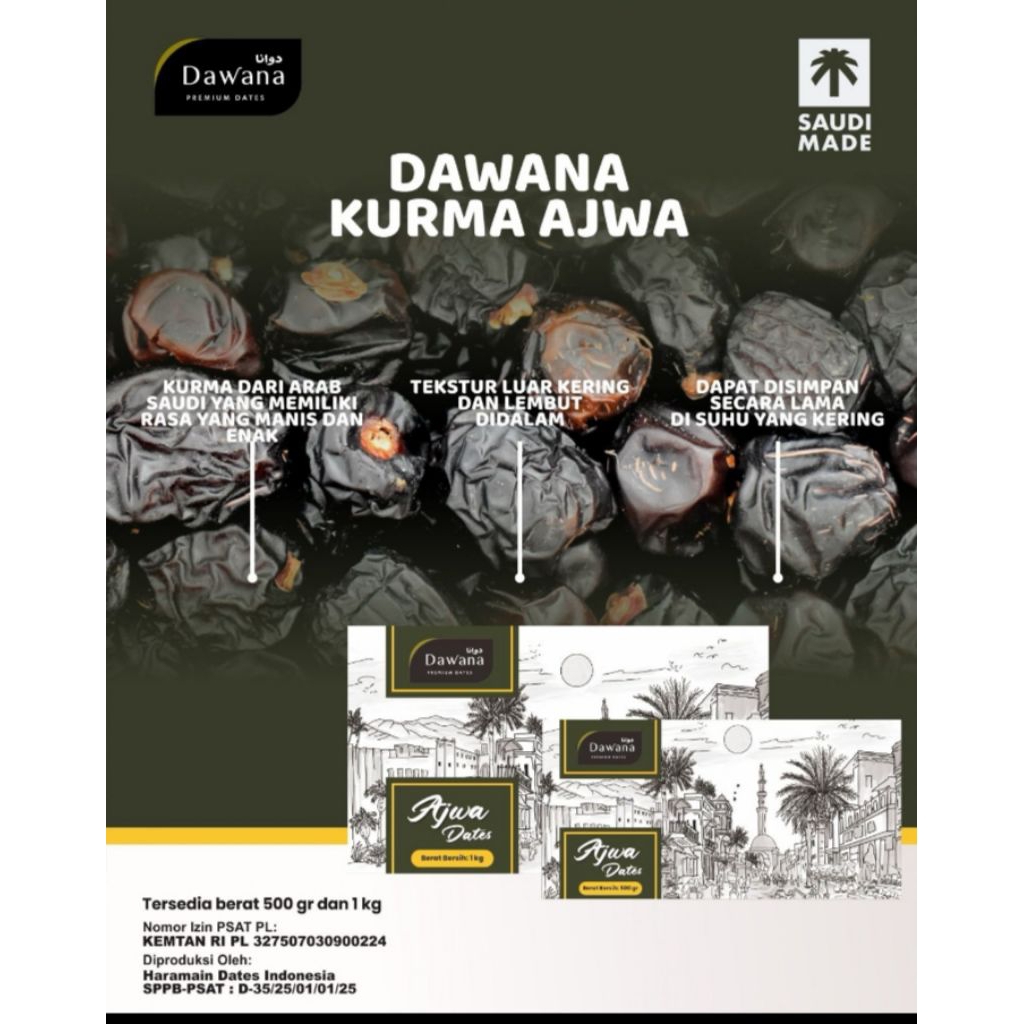 

Kurma Ajwa Madinah 1kg Premium Dawana Dates