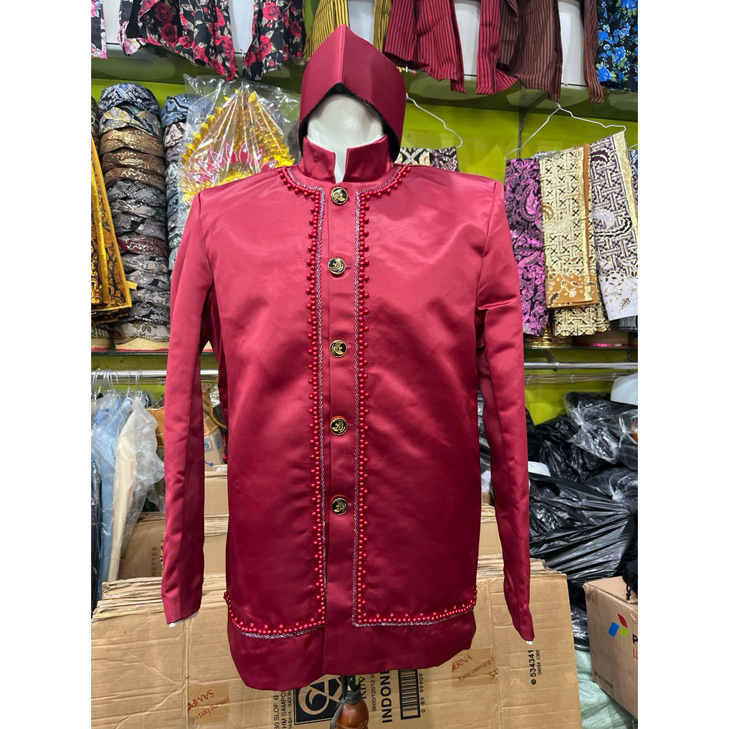 baju pengantin muslim maroon | baju manten muslim | beskap manten | beskap pengantin | beskap sunda 