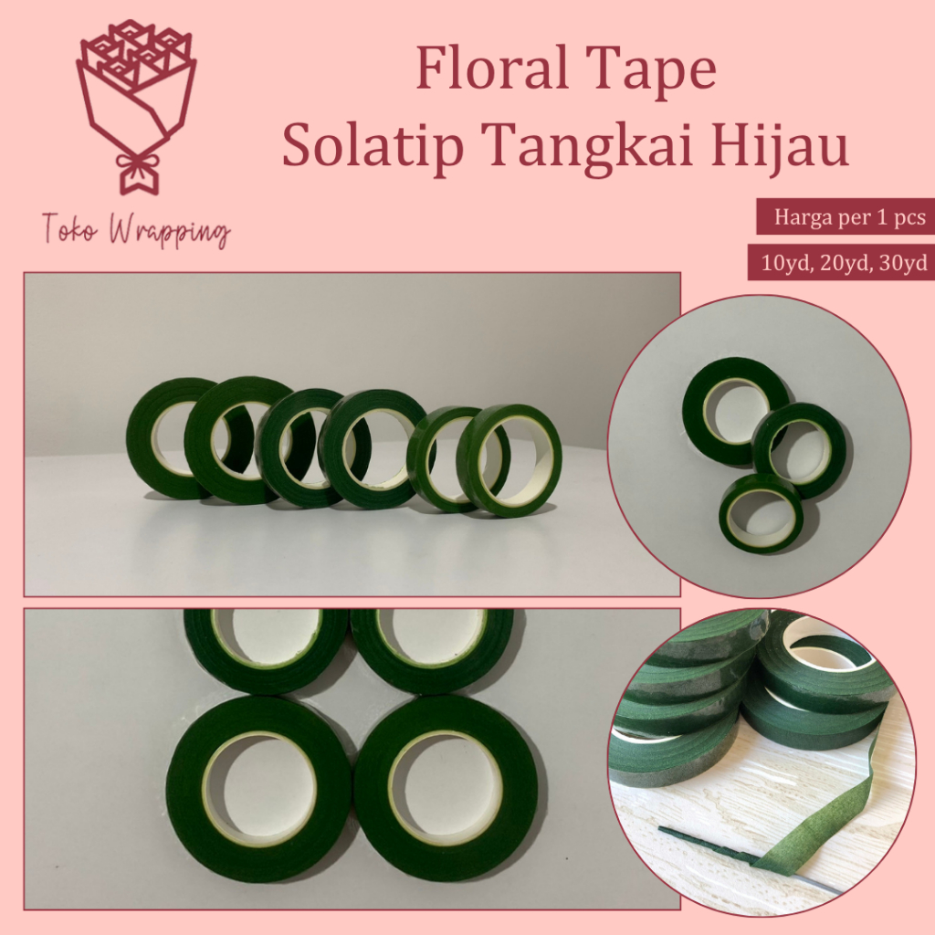 

Floral Tape Hijau [10 / 20 / 30 yard] / Selotip Bunga Hijau untuk Tangkai Bunga / Solatip Flower Buket