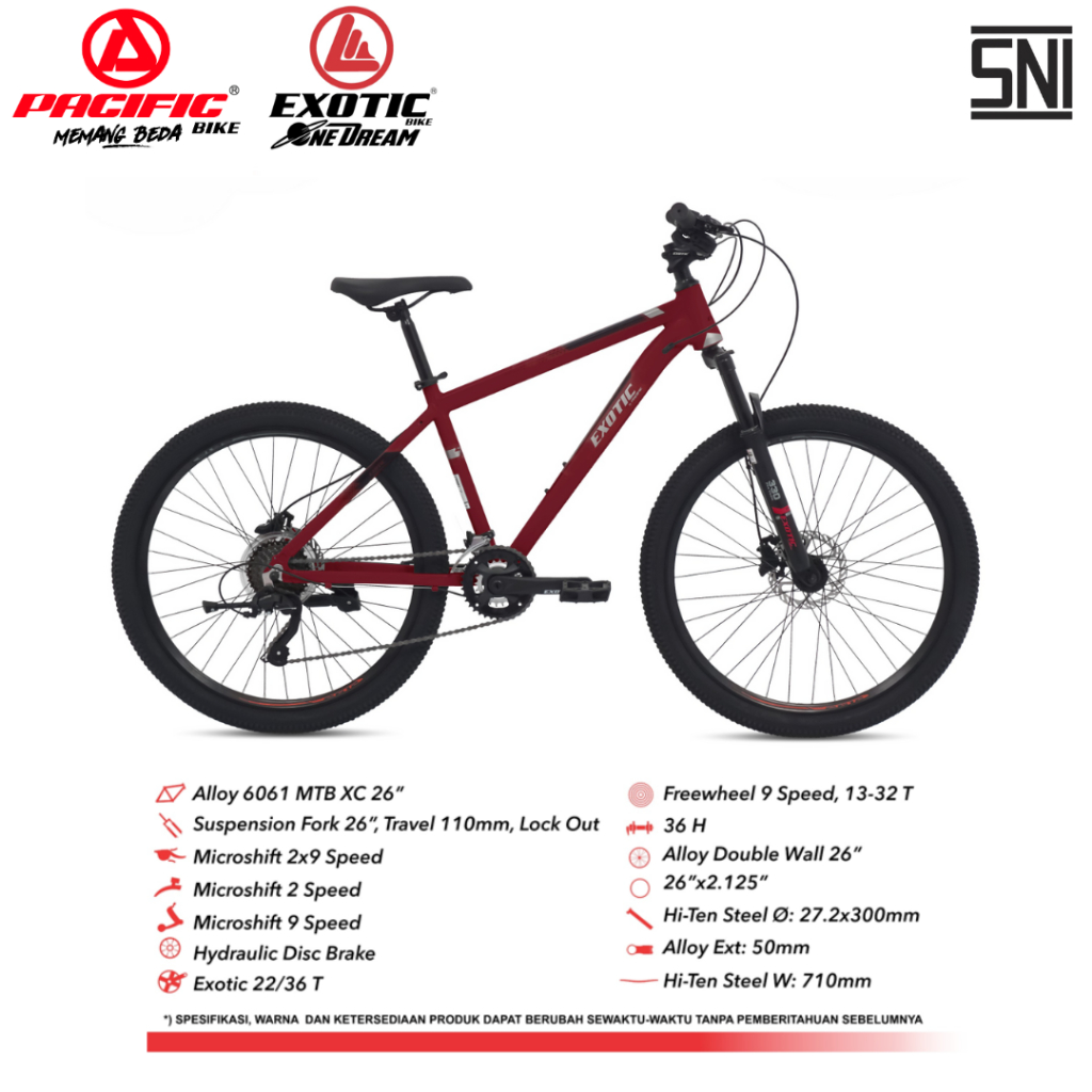 DISCOUNT PACIFIC BIKE SEPEDA GUNUNG REMAJA DAN DEWASA MTB EXOTIC AH-2612 AH FRAME ALLOY 6061 UKURAN