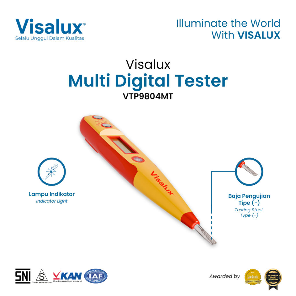 Visalux Multi Digital Tester Obeng Tespen Tipe Minus (3 x 160 mm) - Alat Pendeteksi Arus dengan Lamp