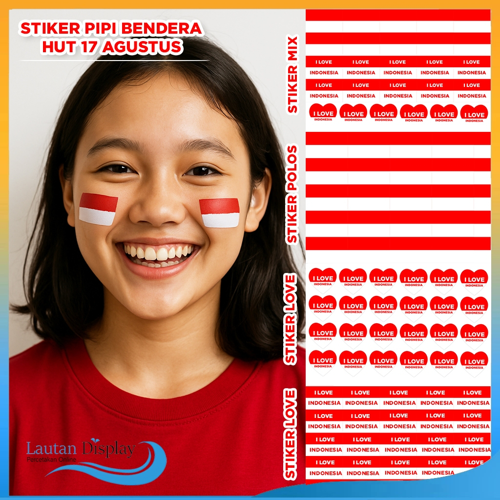 

Stiker Pipi Bendera Merah Putih Aksesoris Pawai Tempelan Pipi Bendera Indonesia HUT RI 17 Agustus