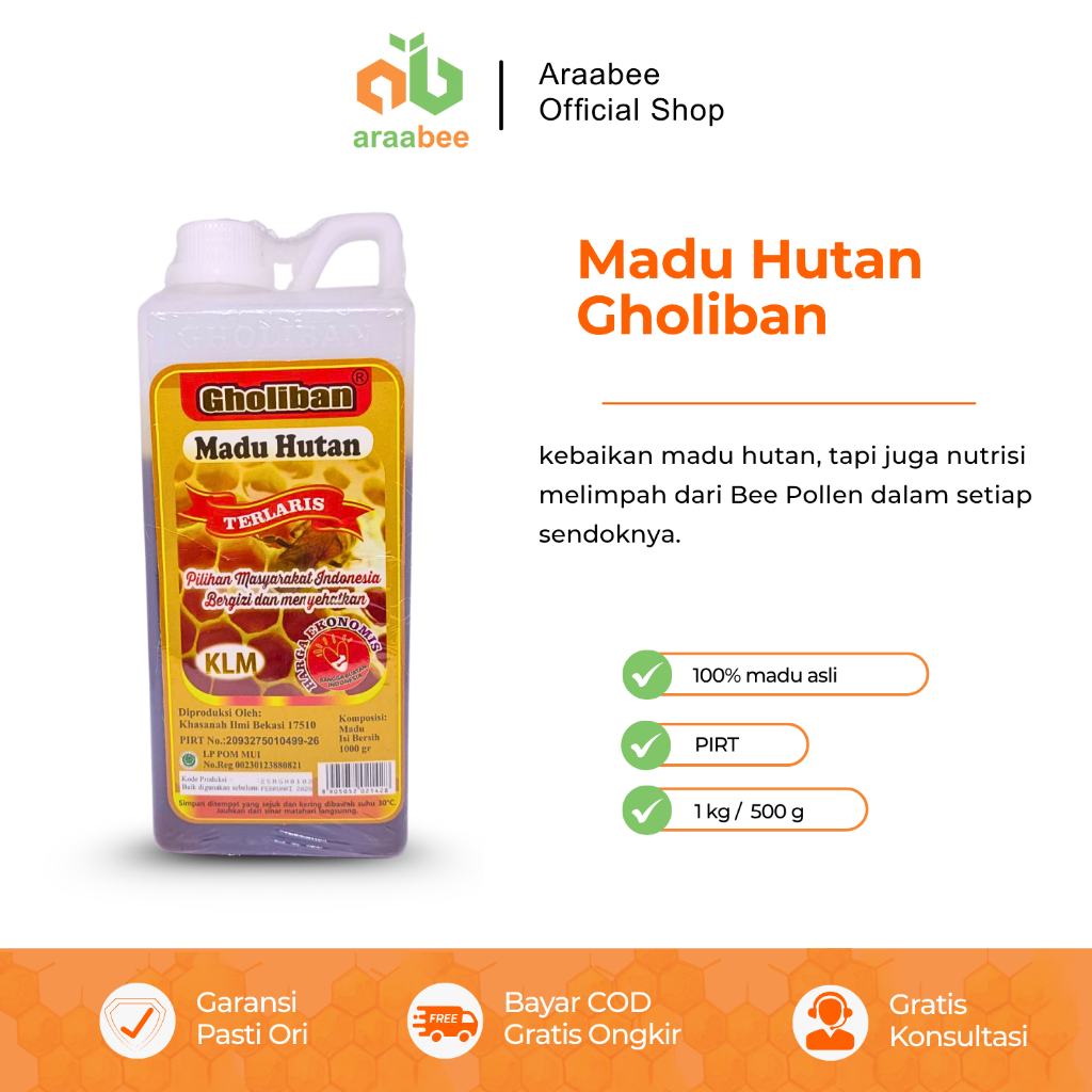 

Madu Murni Hutan Gholiban 1 Kg Dengan Bee Pollen BPOM