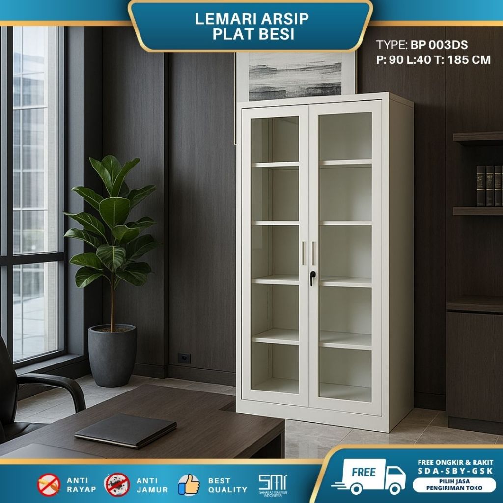 Lemari Arsip BP 003DS - Lemari Arsip Plat Besi Filling Cabinet Sliding Door Almari Buku Swing Door