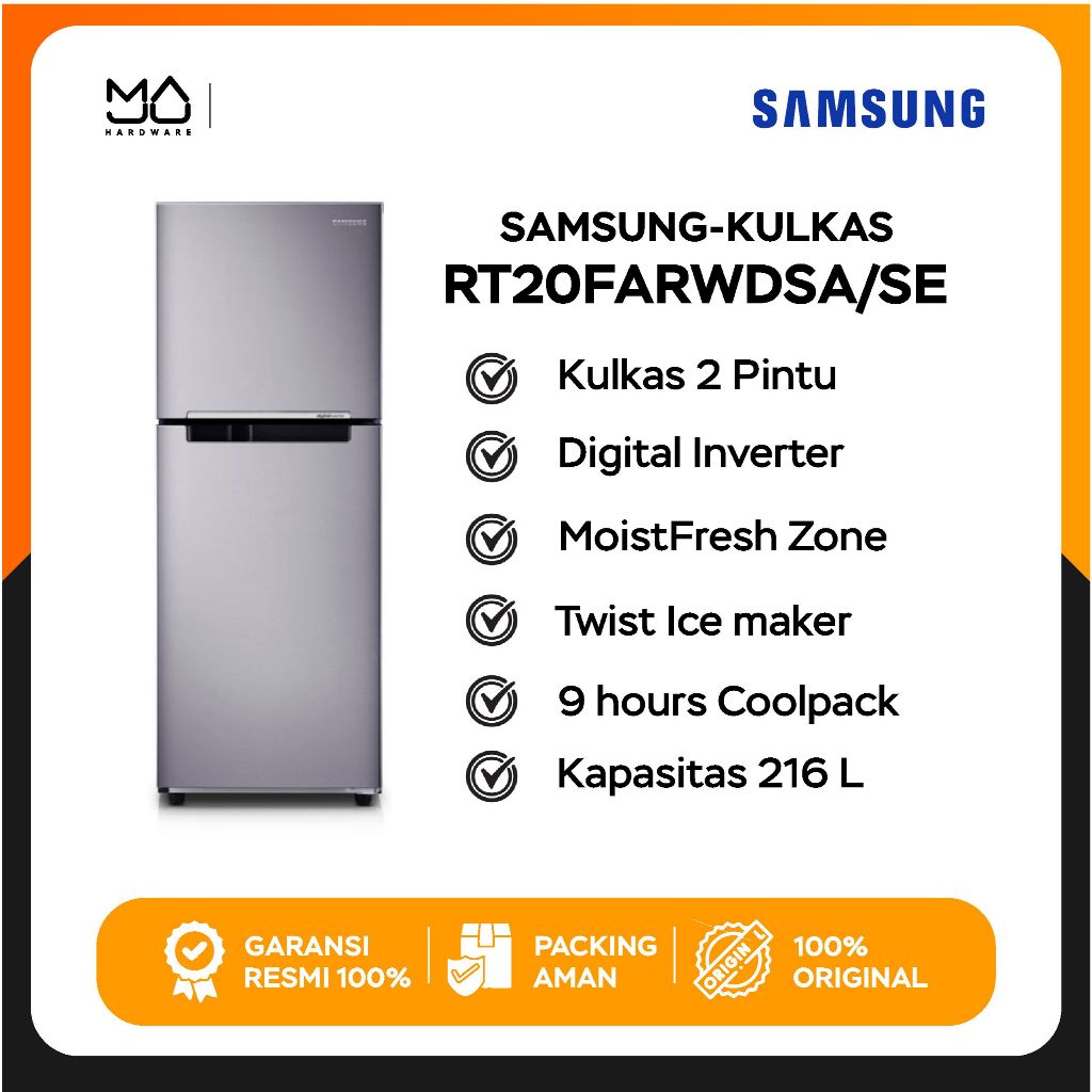 Kulkas Samsung RT20 RT20FARWDSA Kulkas 2 Pintu 203L - RT20FARWDSA/SE - Garansi Resmi