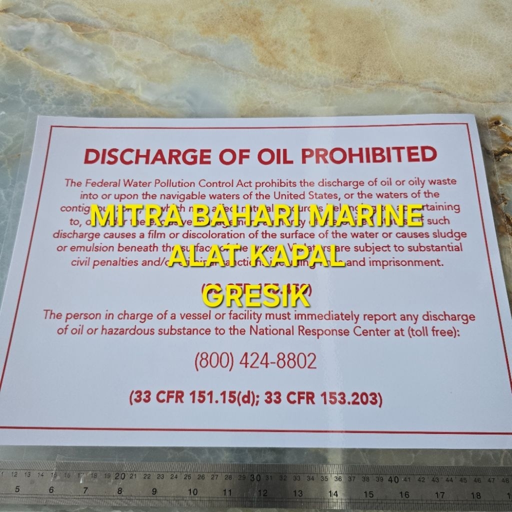 

Poster IMO Symbol IMPA 331543 Discharge of Oil Prohibited Ukuran 480x330mm / A3+
