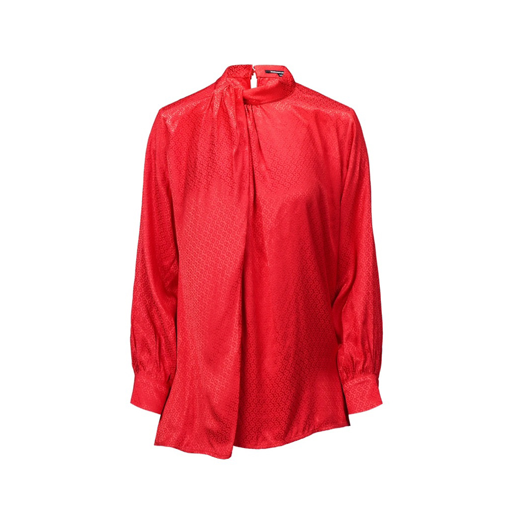 Buttonscarves Claudia Monogram Drapery Blouse - Red New Sale buttonscarves