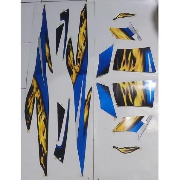 sticker,striping,pattern kawasaki zx130 biru lidah api