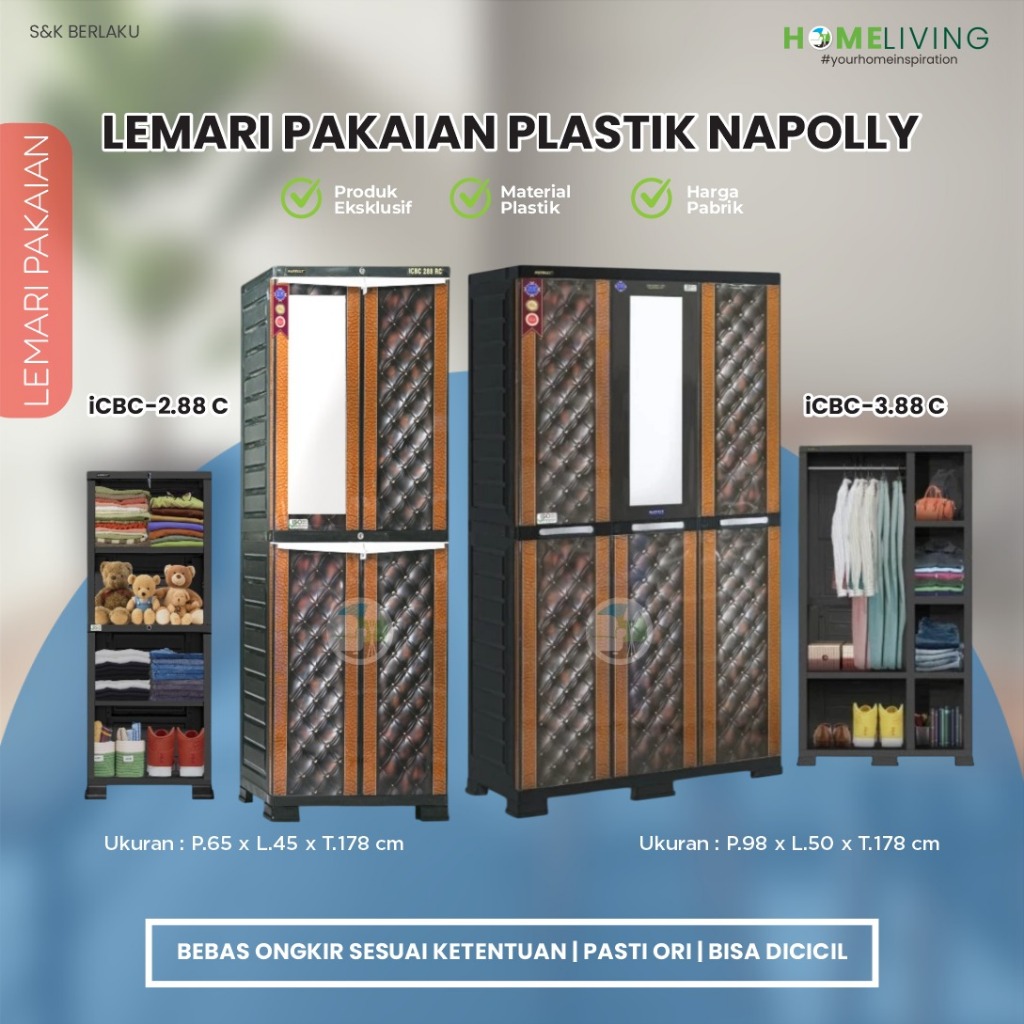 HOMELIVING-LEMARI PAKAIAN - LEMARI PLASTIK - LEMARI NAPOLLY - LEMARI 2 PINTU - LEMARI 3 PINTU