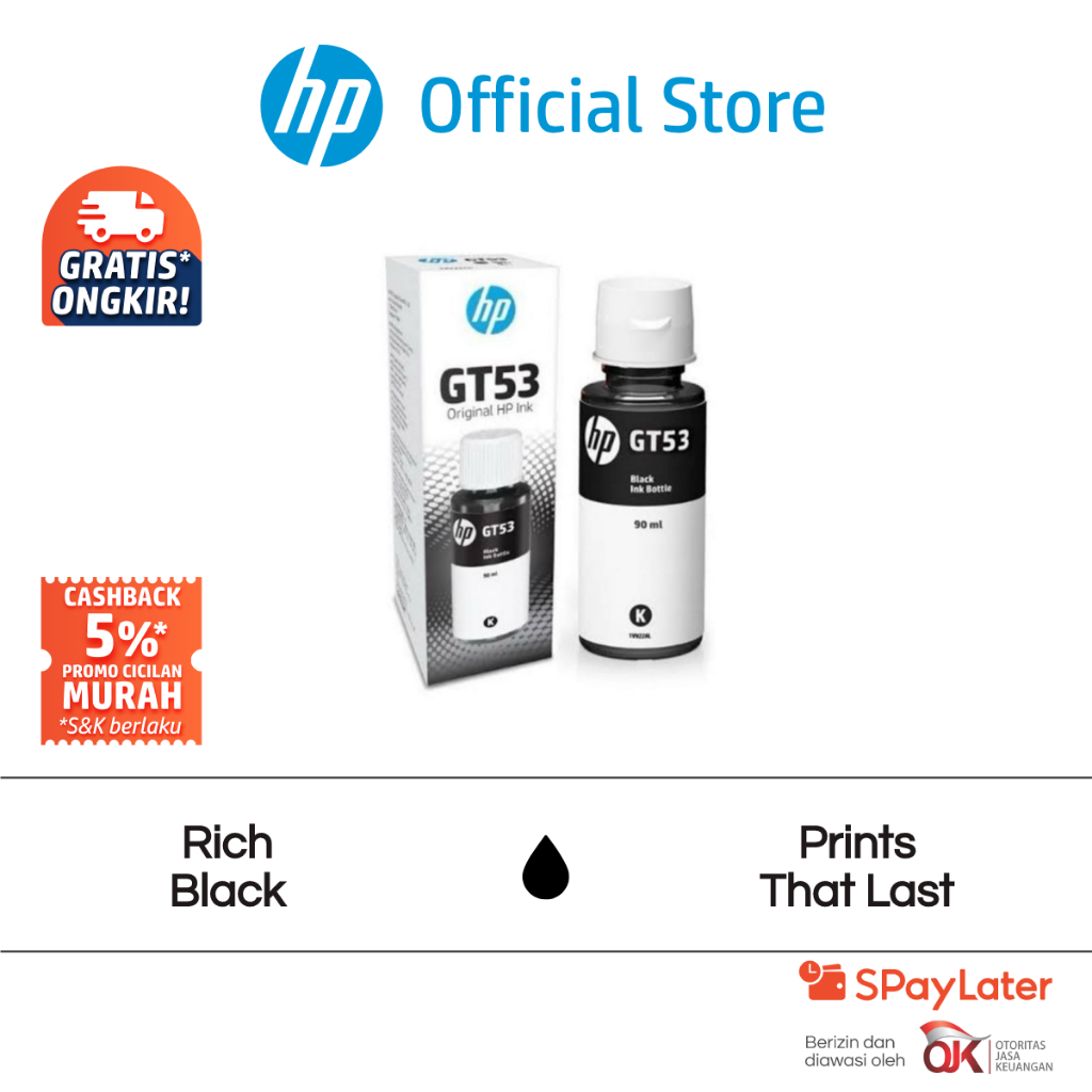 Tinta Printer HP Original GT53 90-ml Hitam Black / GT52 Cyan / GT52 Magenta / GT52 Yellow / Smart Ta