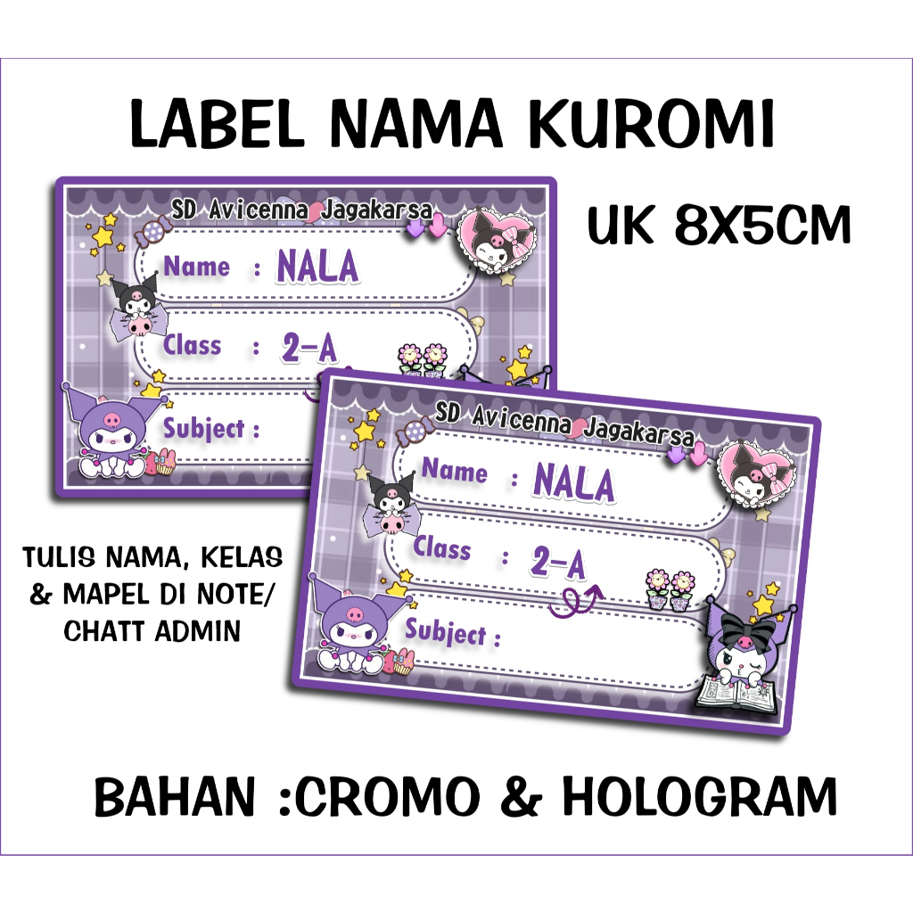 

CUSTOM NAMA LABEL NAMA CROMO / HOLOGRAM KUROMI 14PCS