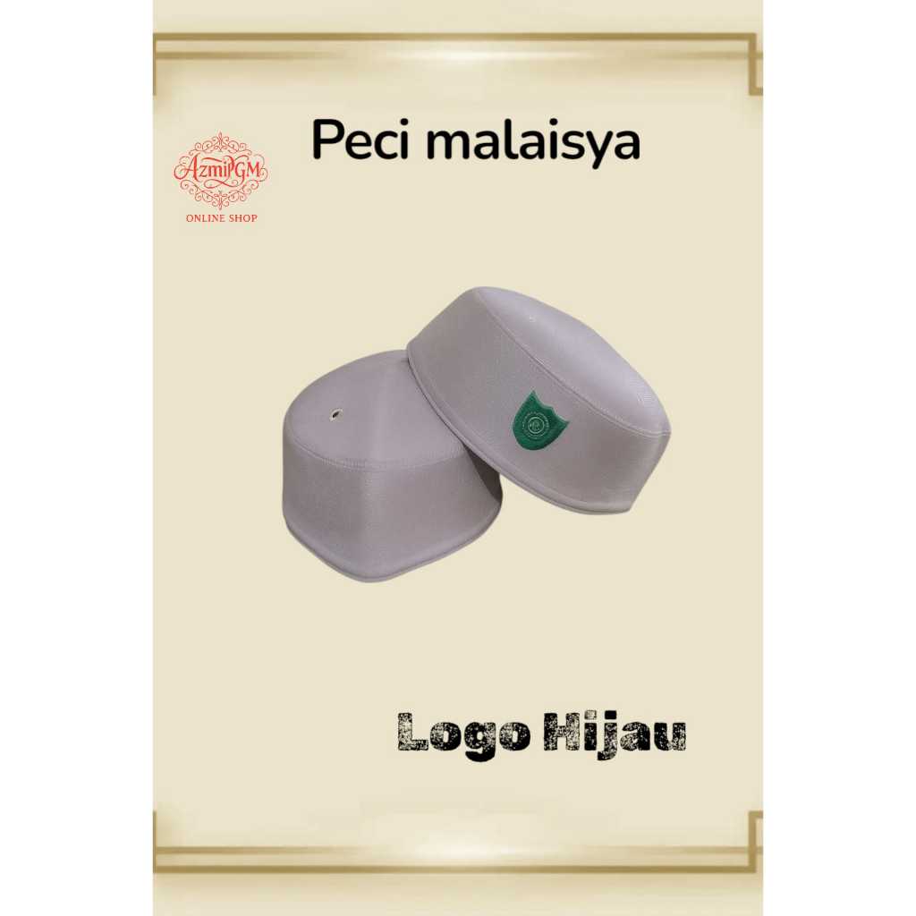 Peci malaysia Putih polos logo Hijau songkok kopiah Putih Logo Terompah Hijau