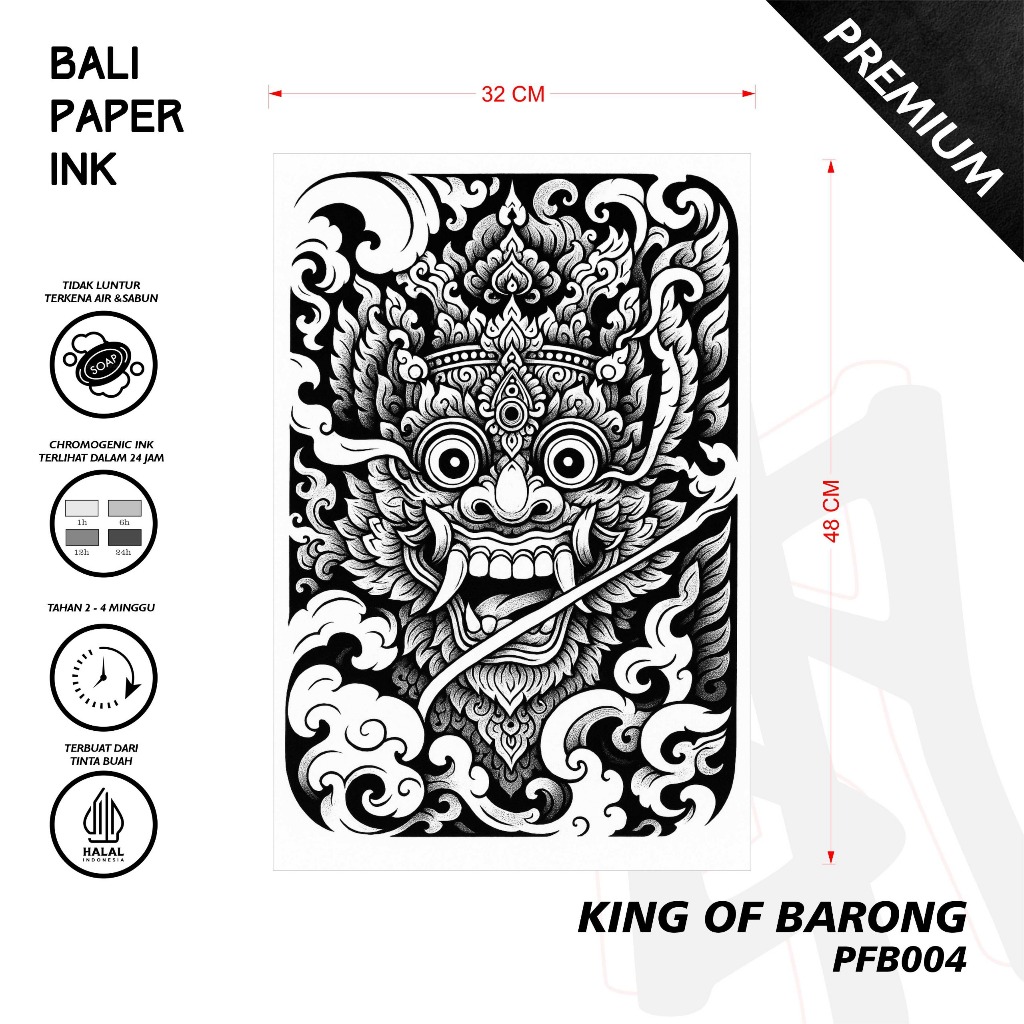 Bali Paper Ink PFB004 KING BARONG Fruit Ink Tatto Temporary Premium Tato Temporer Full Punggung - Ta