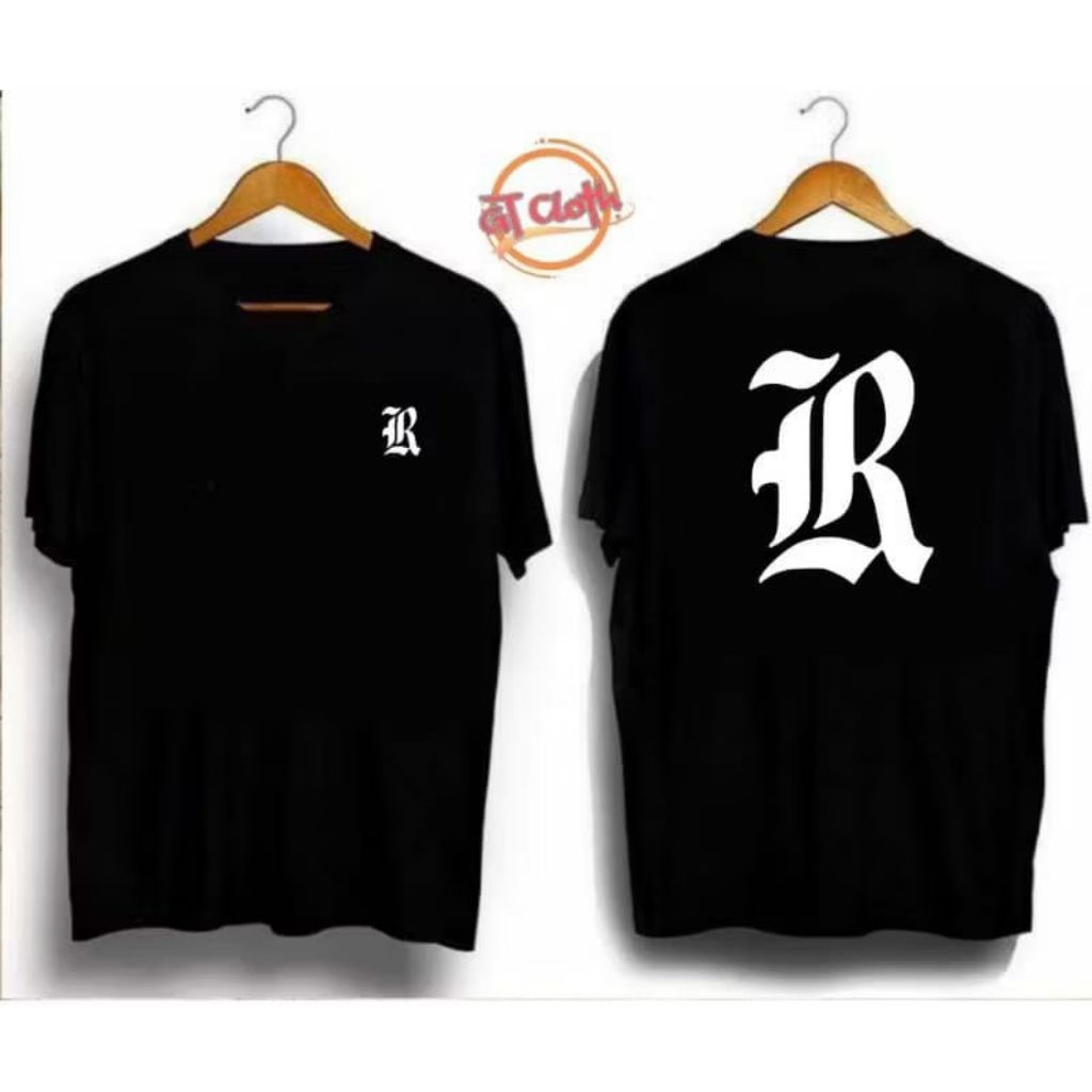 KAOS DISTRO INISIAL HURUF R GOTHIC BAHAN COTTON COMBED 30S