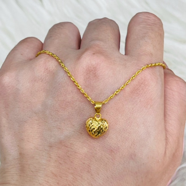 kalung plus liontin love kristal simple elegant emas asli kadar 700