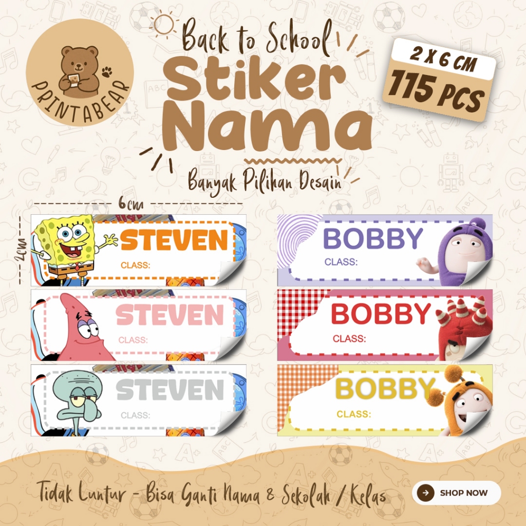 

[115 PCS] 02B-STICKER NAMA ukuran 2x6 cm / Stiker Buku Tulis Anak Mata Pelajaran Sekolah TK SD SMP