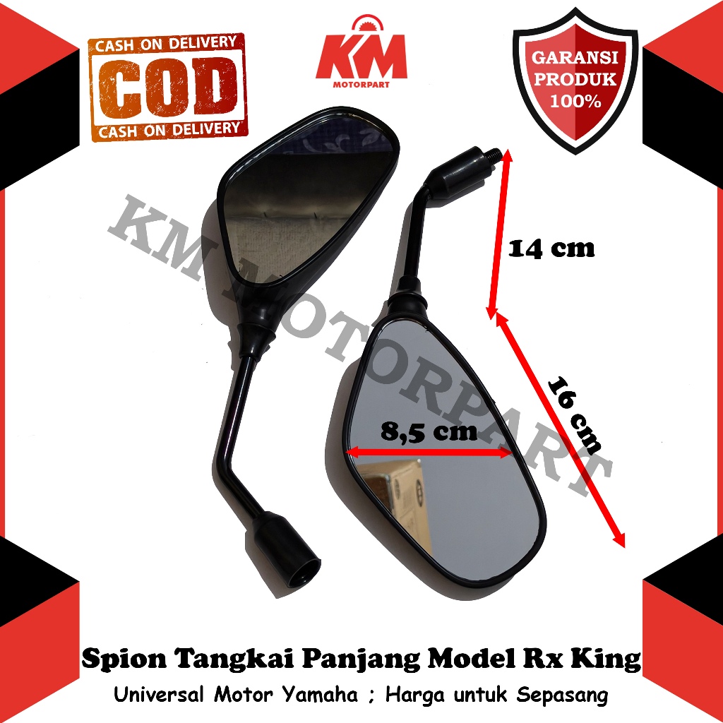 Kaca Spion Motor Tangkai Panjang Untuk YAMAHA Model Rx King Hitam Spion Variasi
