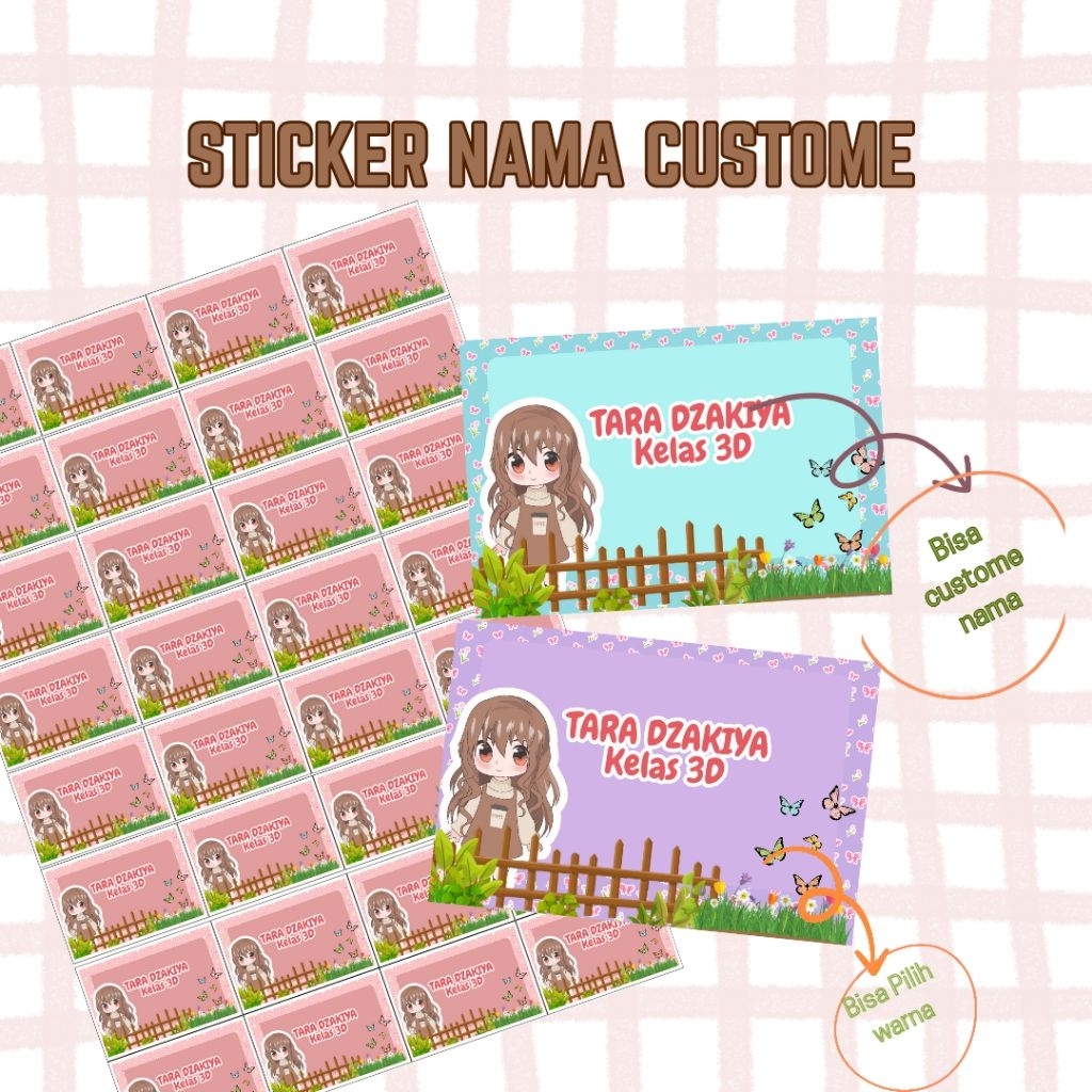 

STIKCKER MOTIF CEWEK / STICKER NAMA / STIKER CUSTOME /STIKER / STIKER BUKU SEKOLAH