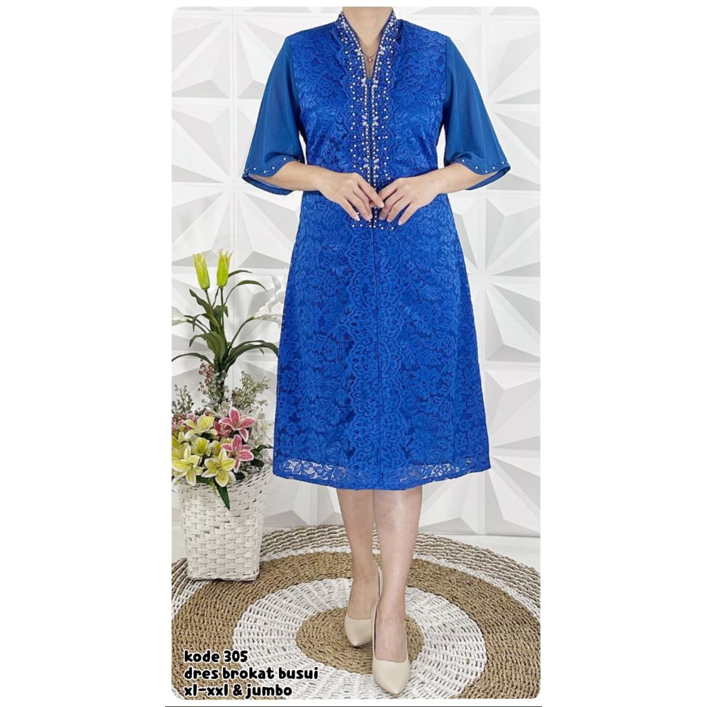 K305/6 Dress brukat kartini A line - Dress brukat model span - Dress brukat pesta premium - Dress br